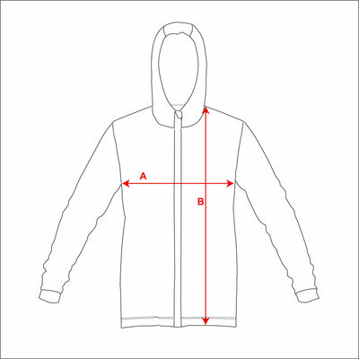 Mens High Performance Pullover Hoody measurement diagram