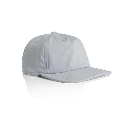 A light grey cap with a curved brim and a logo, featuring several ventilation holes on the top.