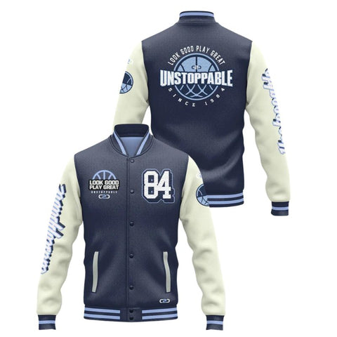 Premium Varsity Jacket Fully Lined - Navy (Front/Back) Coast 2 Coast Sports