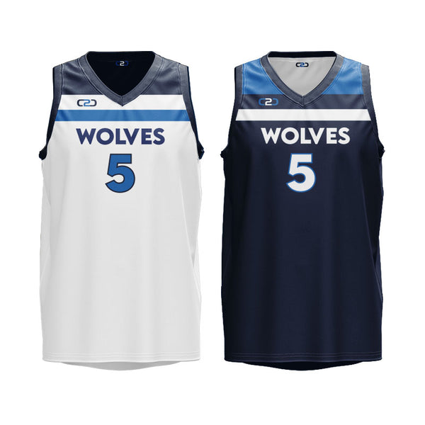 Timberwolves Reversible Basketball Singlet V Neck White and Navy - Front View