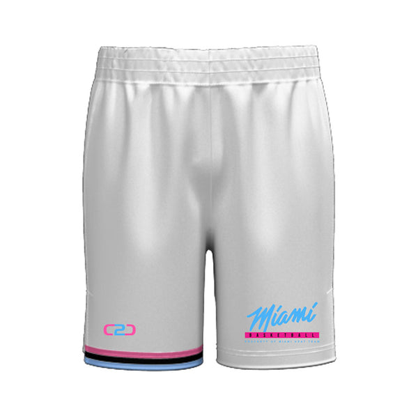 Miami above-knee basketball shorts White "Front View"