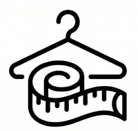 An icon of a clothes hanger and tape measure representing C2C Sport's Size and Fit Guaranteed service with 3D Clearview Fit Guide Technology